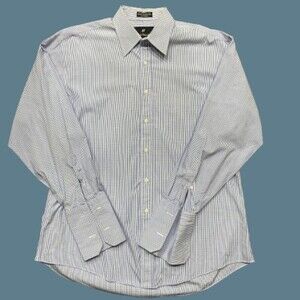Hickey Freeman Checkered Blue White Dress Shirt Button Down Men's 16 / Large